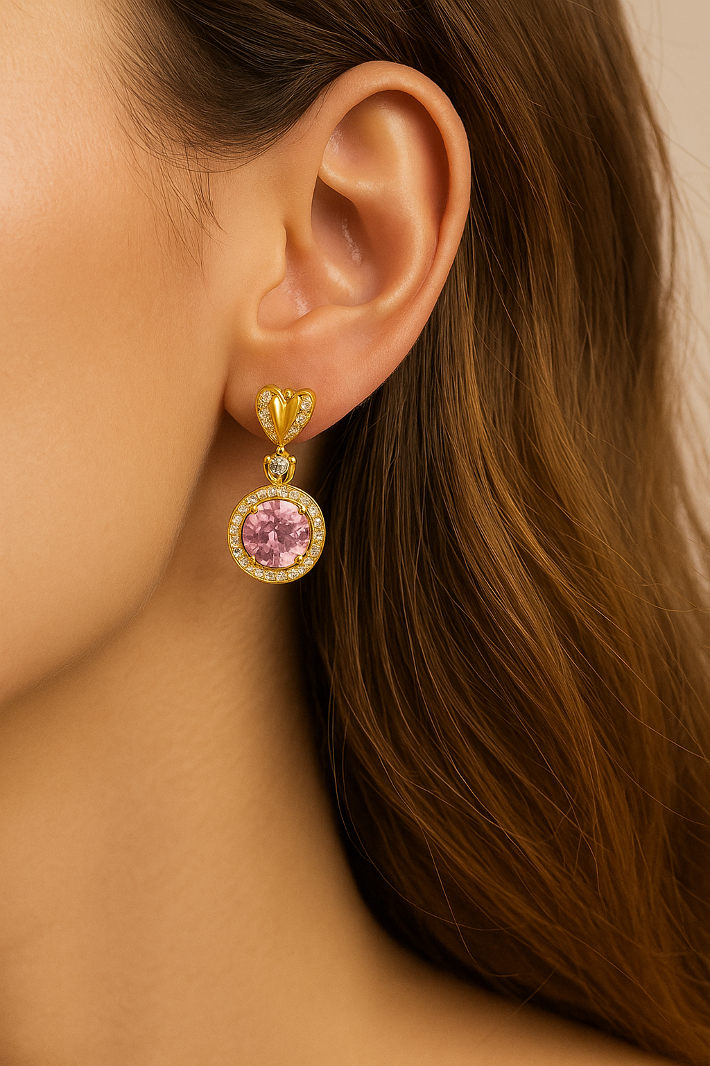 Roze diamanten oorbellen - stainless steel