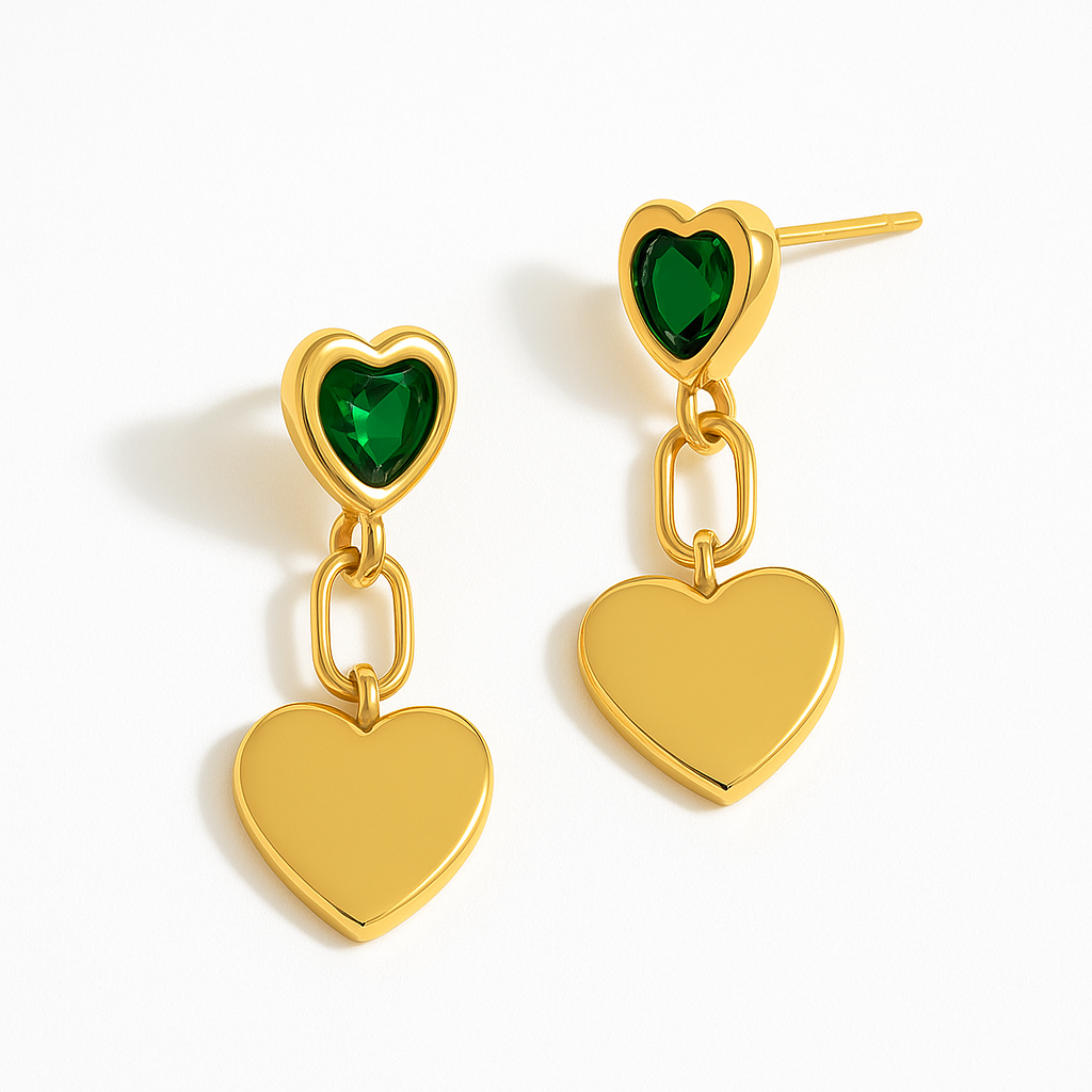 Groene hartjes oorbellen – Stainless Steel Dames