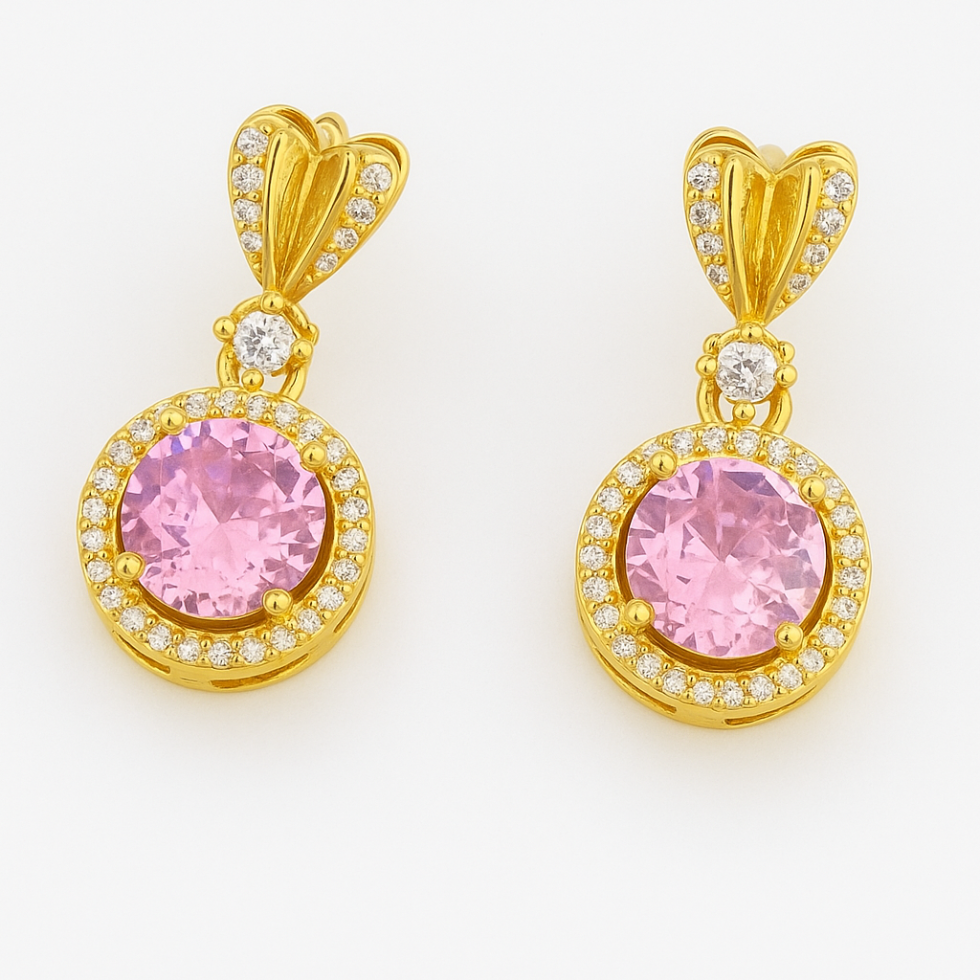 Roze diamanten oorbellen - stainless steel