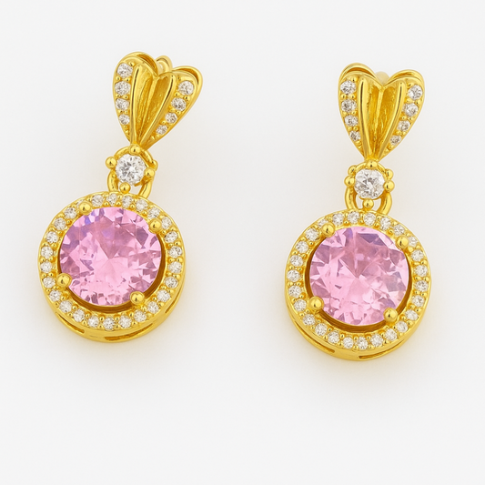 Roze diamanten oorbellen - stainless steel