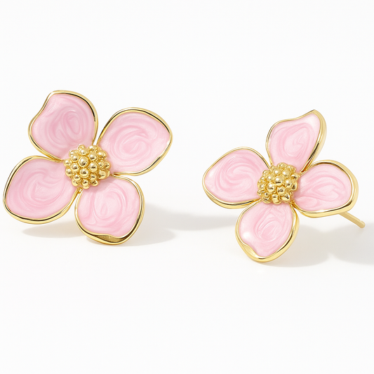 Roze bloem oorbellen - stainless steel