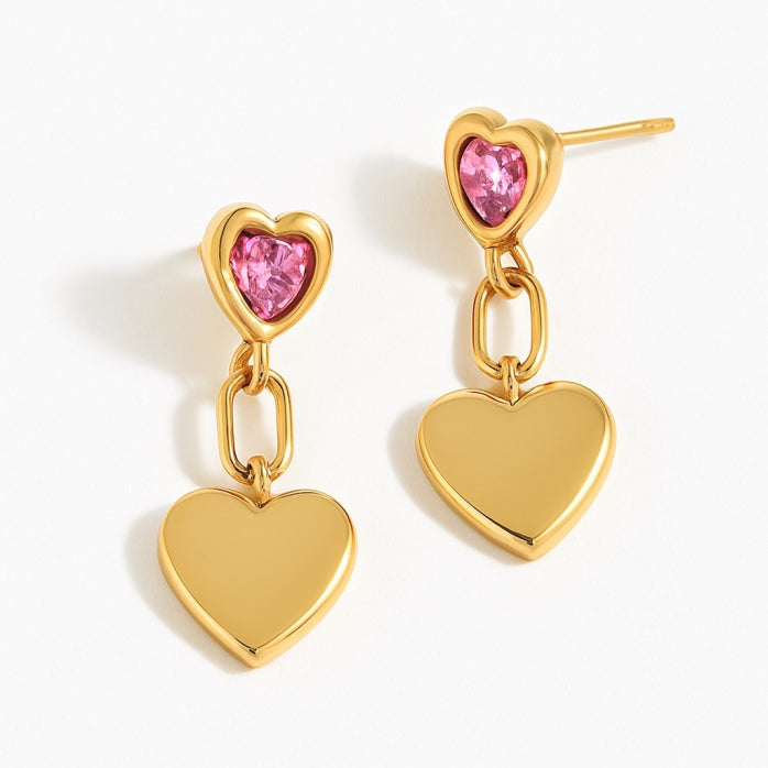 Roze hartjes oorbellen - Stainless steel