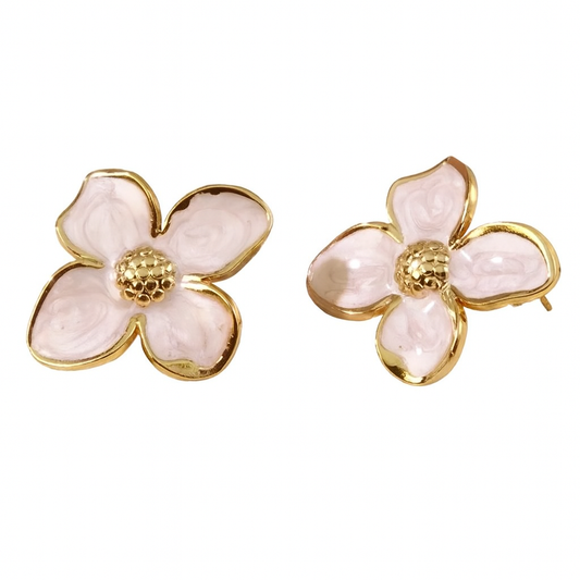 Witte bloem oorbellen - stainless steel